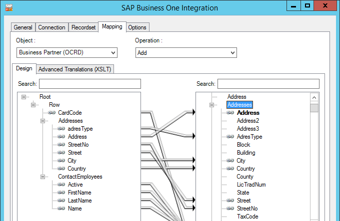 SAP Integration Tool - Mapping Tab 1