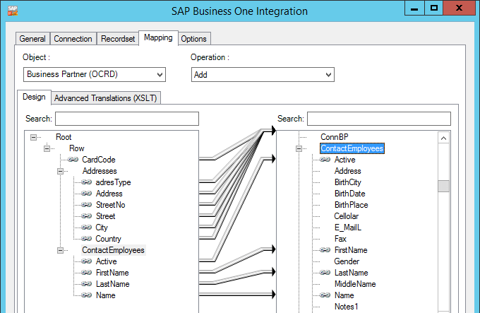 SAP Integration Tool - Mapping Tab 2