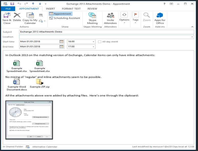 Microsoft Exchange Connector Tool - Retrieving attachments in calendar items