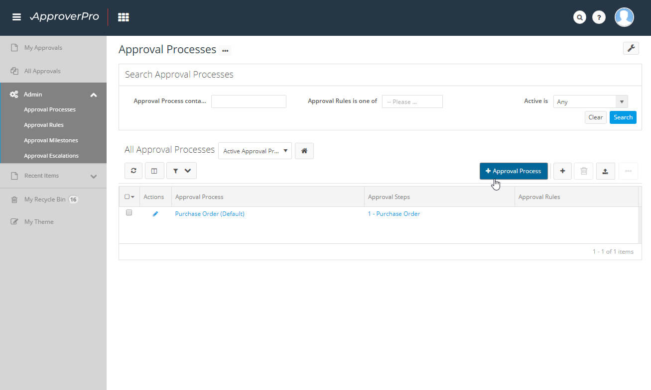 Administration Create Approval Workflow - ApproverPro Step 1